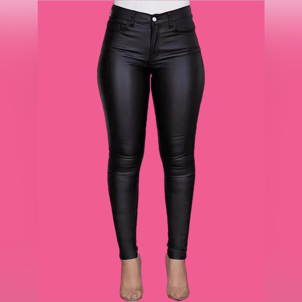 NEW-Vegan Leather Skinny Pants(stretch) - Picture 4 of 4